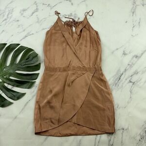 Michelle Mason Womens Silk Mini Dress Size 0 Blush Pink Draped Cocktail Short